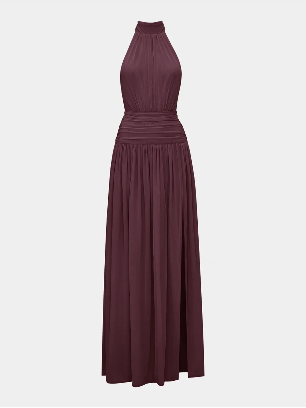 Ruched Halter Maxi Dress in Plum Wine